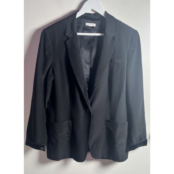 Garnet Hill 100%Silk Relaxed One Button Blazer Womens Size 12 Black Unstructured - Picture 2 of 13
